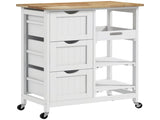 Rolling Kitchen Island Cart, Bar Serving Cart, Compact Trolley on Wheels with Wood Top, Shelves & T3398P328091