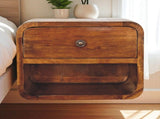 Solid Wood Mini Curve Floating Bedside, 1 Drawer and Open Slot, Dark Brown B2743P403546