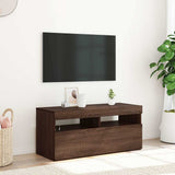 TV Cabinet with LED Lights Brown Oak 90x35x40 cm 815677