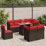 9 Piece Garden Sofa Set with Cushions Brown Poly Rattan Acacia 3326185