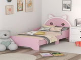 Bed for Kids Cat Design Toddler Bed Frame Bedroom Furniture with Guardrails, for 3-6 Years, 143L x T3398P379030