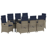 Garden Dining Set with Cushion 9 pcs Grey Poly Rattan 3380357