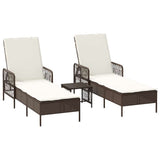 Sun Lounger Reclining 3 pcs Brown and Cream White Poly Rattan 365433
