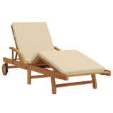 Sun Lounger Reclining Beige 200 x 67 x 84cm Solid Acacia wood 4105529