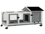 Wooden Rabbit Hutch, Guinea Pig Cage, with Removable Tray, Wheels - Grey T3398P350083