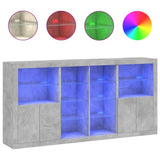 Sideboard with LED Lights Concrete Grey 202x37x100 cm 3209187