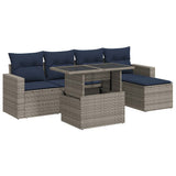 6 Piece Garden Sofa Set with Cushions Grey Poly Rattan Acacia 3326302