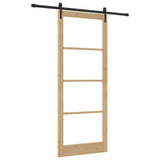 Sliding Door Natural 93 x 232 cm Solid Pine Wood and Glass 3332347