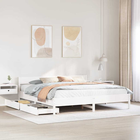 ZNTS Bed Frame without Mattress White 160x200 cm Solid Wood Pine 3301744
