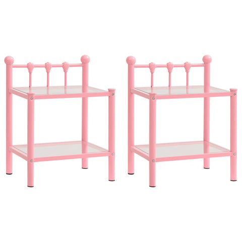 ZNTS Bedside Cabinets 2 pcs Pink and Transparent Metal and Glass 325079