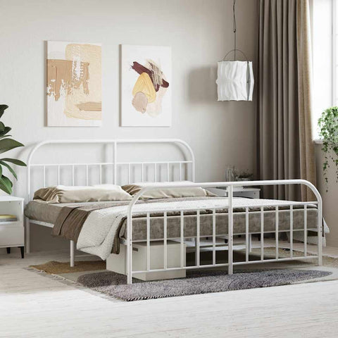 Metal Bed Frame without Mattress with Footboard White 160x200cm 353705