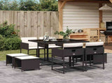 9 Piece Garden Dining Set with Cushions Black Poly Rattan 3211314