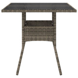 Garden Table with Glass Top Grey 80x80x75 cm Poly Rattan 365522
