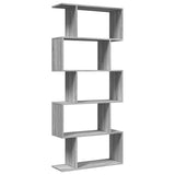 Room Divider Bookcase 5-Tier Grey Sonoma 70x24x161 cm Engineered Wood 858098