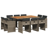 11 Piece Garden Dining Set with Cushions Grey Poly Rattan 3211214