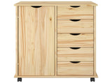 Rolling Cabinet Brown 63.5 x 39 x 79 cm Solid Pine Wood 42032393