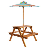 Kids Picnic Table with Parasol 79x90x60 cm Solid Acacia Wood 43990
