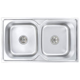 Kitchen Sink Double Basin with Strainer & Trap Stainless Steel 145074