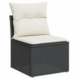 9 Piece Garden Sofa Set with Cushions Black Poly Rattan Acacia 3327745