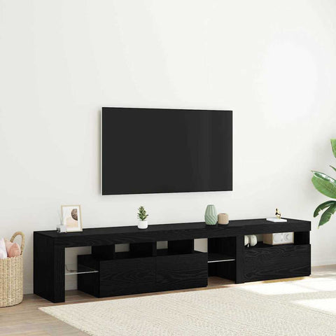 TV Cabinets 2 pcs with LED Lights Black Oak Engineered Wood 3332518