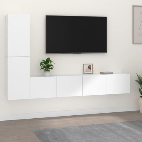 4 Piece TV Cabinet Set White Engineered Wood 3114310