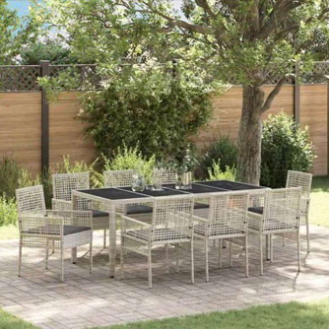 Garden Dining Set 9 pcs Light grey Poly rattan 3334900