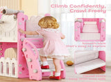 7 in 1 Toddler Slide Set with Basketball Hoop, Climbing Frame, Telescope, Drawing Board, Storage T3398P378994