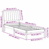 Bed Frame with Headboard White 80 x 200 cm Solid Pine Wood 878923