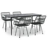 Garden Dining Set Black Poly Rattan, Tempered Glass, Steel Medium 3157855