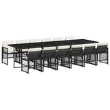 13 Piece Garden Dining Set with Cushions Black Poly Rattan 3210762