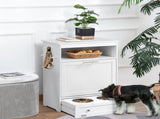 Pet Feeder Station, Dog, Cat Storage Container, with Raised Bowls, Hanger, Cabinet - White T3398P349786