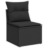 10 Piece Garden Sofa Set with Cushions Black Poly Rattan Acacia 3327415