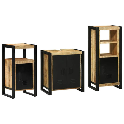 Bathroom Furniture Set with Shelf 3 pcs Brown Solid Mango Wood 3305624