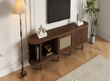 TV Stand with 1 Rattan Drawer and 2 Sliding Doors,Oval TV Cabinet Storage Sideboard with Rounded N605P339346B