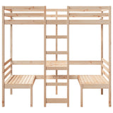 Loft Bed Frame with Desk and Chairs 75x190cm Solid Wood Pine 3308562