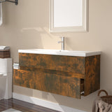 Sink Cabinet with Built-in Basin Smoked Oak Engineered Wood 3152885