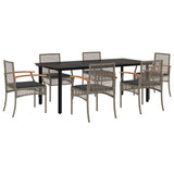 7 Piece Garden Dining Set with Cushions Grey Poly Rattan 3213622