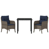 Garden Dining Set with Cushion 3 pcs Grey Poly Rattan 3380190