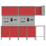Work Cabinet Set with Drawer with Shelf 12 pcs Red and Grey 3321507