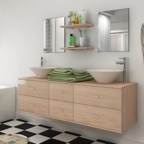 ZNTS Seven Piece Bathroom Furniture and Basin Set Beige 272232