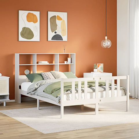 ZNTS Bookcase Bed without Mattress White 160x200cm Solid Wood Pine 3322320