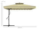 2.5m Square Double Top Garden Parasol Cantilever Umbrella with Ruffles, Beige T3398P328378