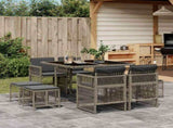 9 Piece Garden Dining Set with Cushions Grey Poly Rattan 3210956
