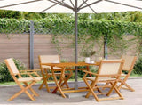 Folding Garden Chairs 4 pcs Beige Fabric and Solid Wood 3214583