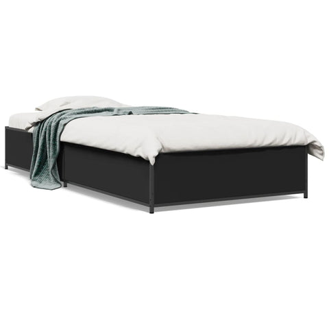 ZNTS Bed Frame Black 90x190 cm Single Engineered Wood and Metal 845116