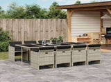 9 Piece Garden Dining Set with Cushions Light Grey Poly Rattan 3210563
