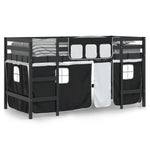 ZNTS Kids' Loft Bed with Curtains without Mattress White&Black 90x200cm 3206970