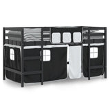 ZNTS Kids' Loft Bed with Curtains without Mattress White&Black 90x200cm 3206970