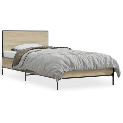 ZNTS Bed Frame Sonoma Oak 90x190 cm Single Engineered Wood and Metal 845563