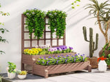 2-Tier Garden Bed with Trellis, Wooden Elevated Planter Box with Drainage Holes, Outdoor T3398P325340